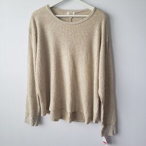 Project Social T Beige Waffle Knit Crew Neck Sweater